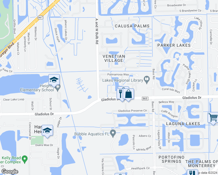 map of restaurants, bars, coffee shops, grocery stores, and more near 15040 Sandpiper Preserve Boulevard in Fort Myers