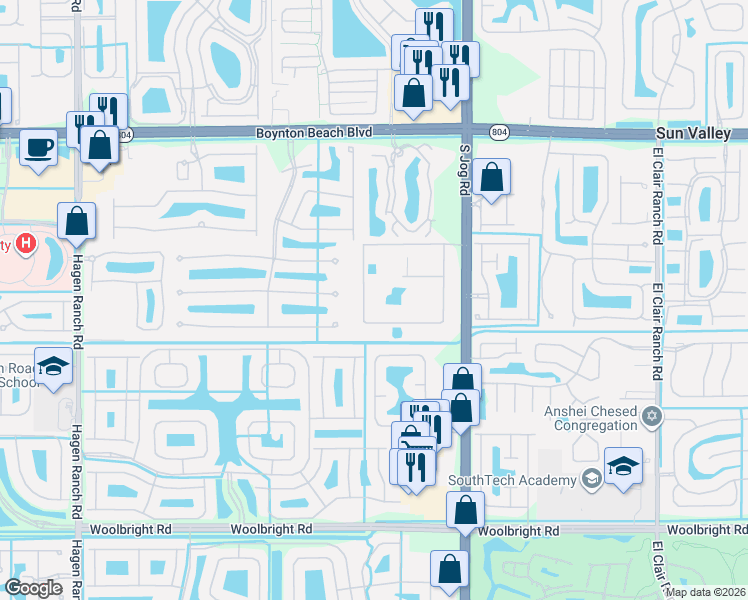 map of restaurants, bars, coffee shops, grocery stores, and more near 10400 West Tara Boulevard in Boynton Beach