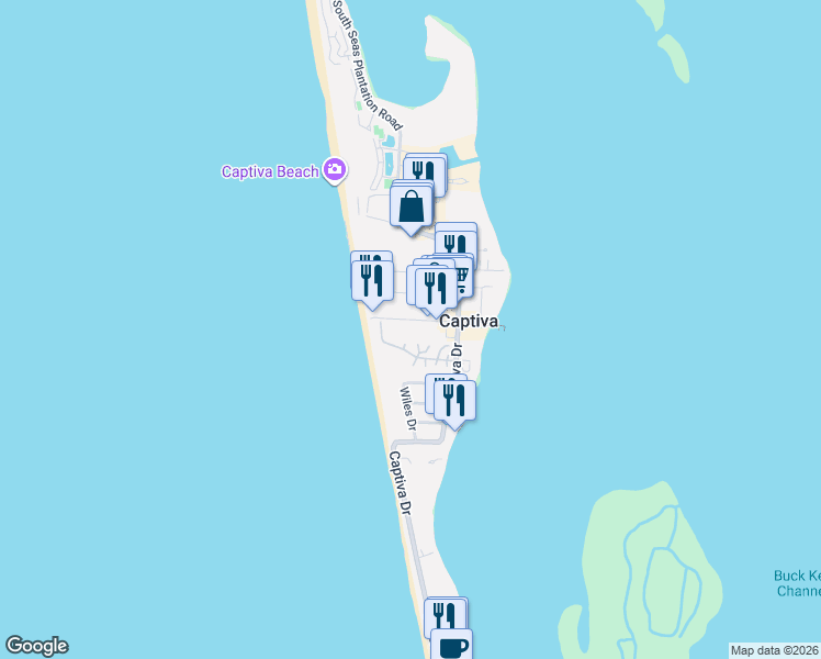 map of restaurants, bars, coffee shops, grocery stores, and more near 23 Urchin Court in Captiva