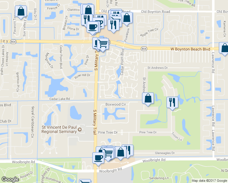 map of restaurants, bars, coffee shops, grocery stores, and more near 4854 Equestrian Circle in Boynton Beach