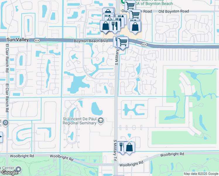 map of restaurants, bars, coffee shops, grocery stores, and more near 5042 Ashley Lake Drive in Boynton Beach