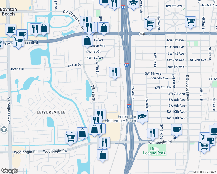 map of restaurants, bars, coffee shops, grocery stores, and more near 713 Key West Street in Boynton Beach