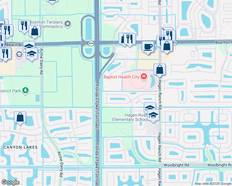 map of restaurants, bars, coffee shops, grocery stores, and more near 10161 White Water Lily Way in Boynton Beach