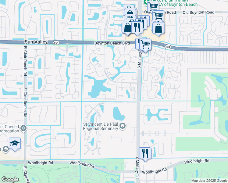 map of restaurants, bars, coffee shops, grocery stores, and more near 5217 Cedar Lake Road in Boynton Beach