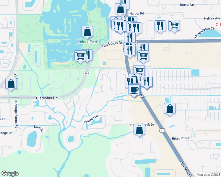 map of restaurants, bars, coffee shops, grocery stores, and more near 15156 Pine Meadows Drive in Fort Myers