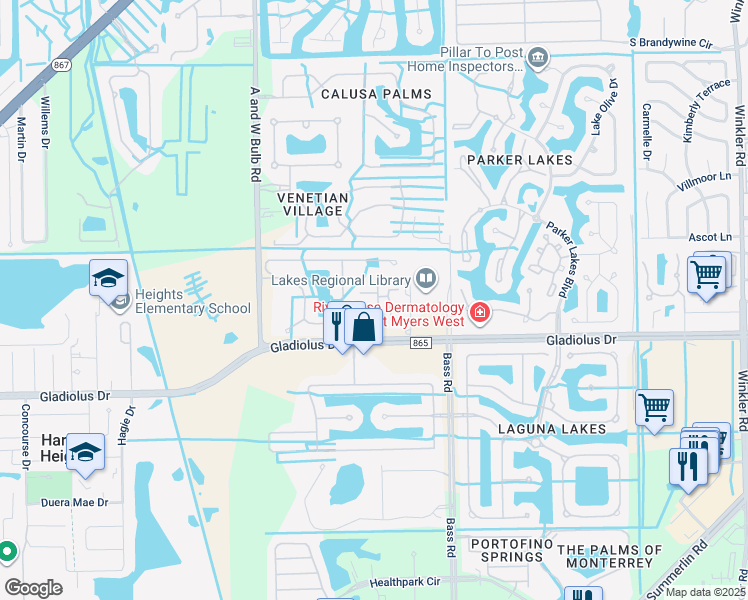 map of restaurants, bars, coffee shops, grocery stores, and more near 9906 Periwinkle Preserve Lane in Fort Myers