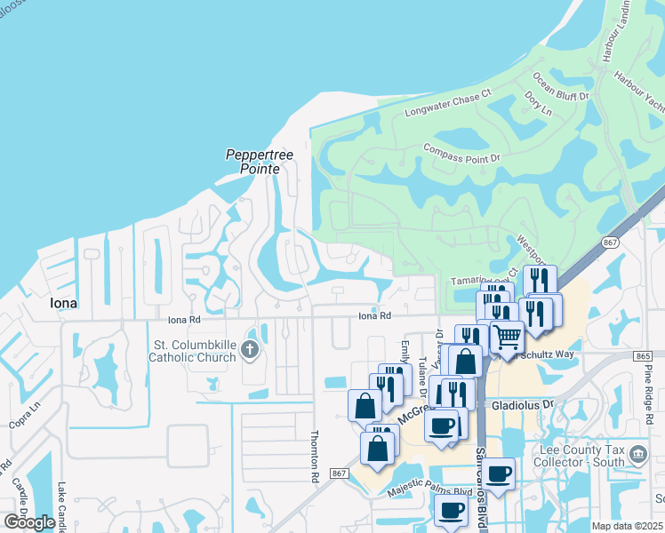 map of restaurants, bars, coffee shops, grocery stores, and more near 11931 Seabreeze Cove Lane in Fort Myers