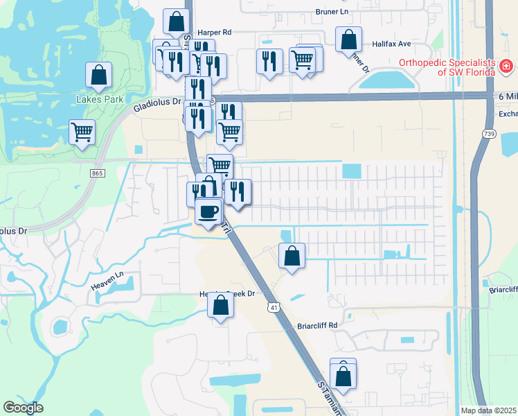 map of restaurants, bars, coffee shops, grocery stores, and more near 23 Esper Court in Fort Myers
