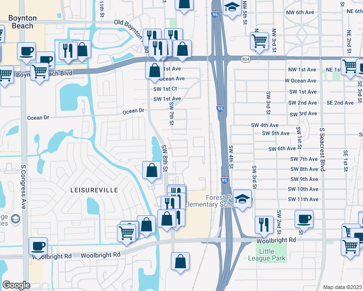 map of restaurants, bars, coffee shops, grocery stores, and more near 152 Crystal Key Way in Boynton Beach