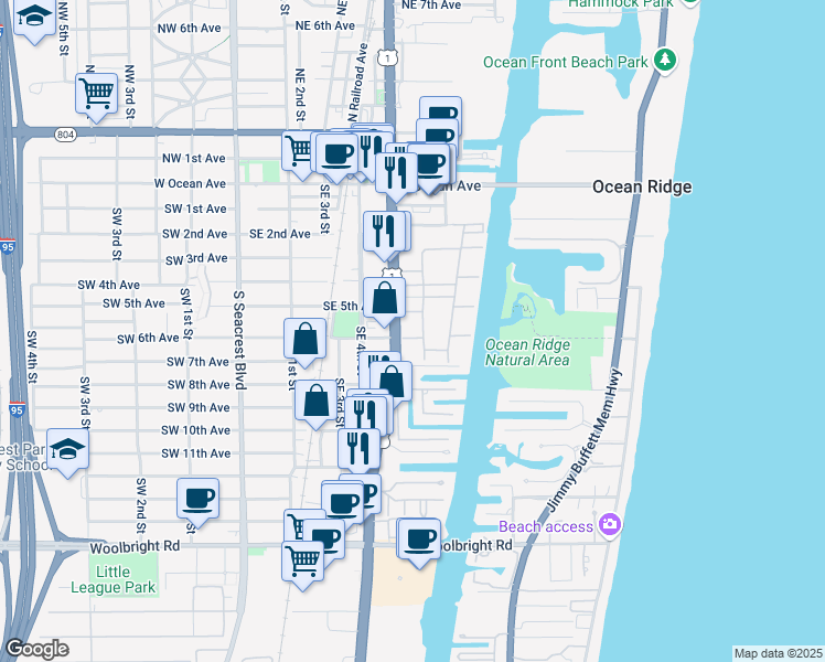 map of restaurants, bars, coffee shops, grocery stores, and more near 709 U.S. 1 in Boynton Beach