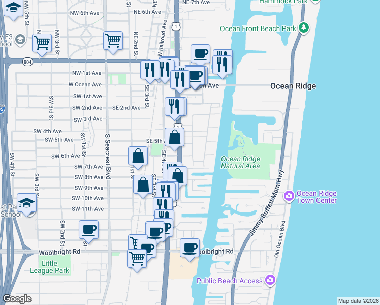 map of restaurants, bars, coffee shops, grocery stores, and more near 348 Horizon West in Boynton Beach