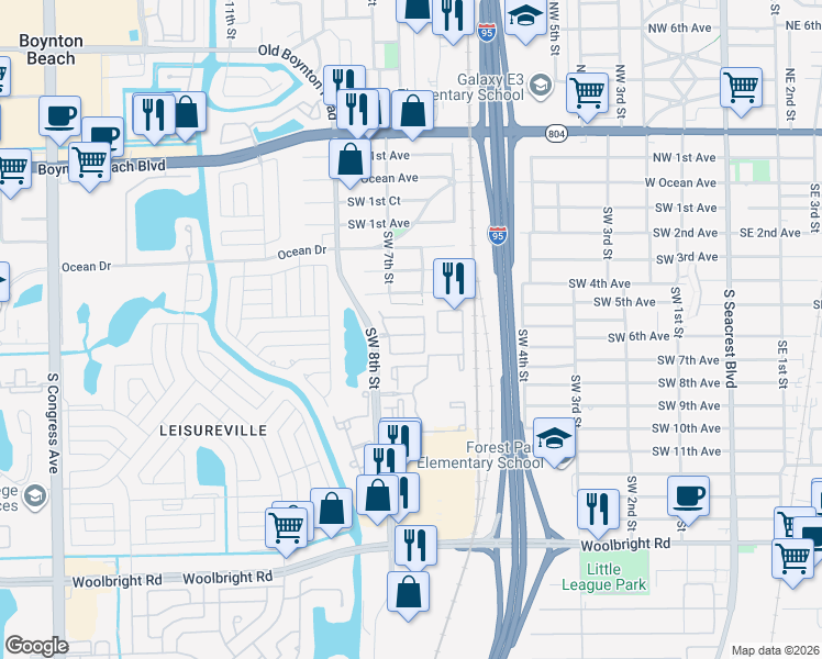 map of restaurants, bars, coffee shops, grocery stores, and more near 152 Crystal Key Way in Boynton Beach