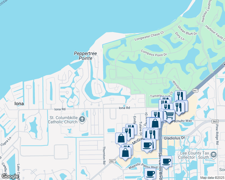 map of restaurants, bars, coffee shops, grocery stores, and more near 11921 Seabreeze Cove Lane in Fort Myers