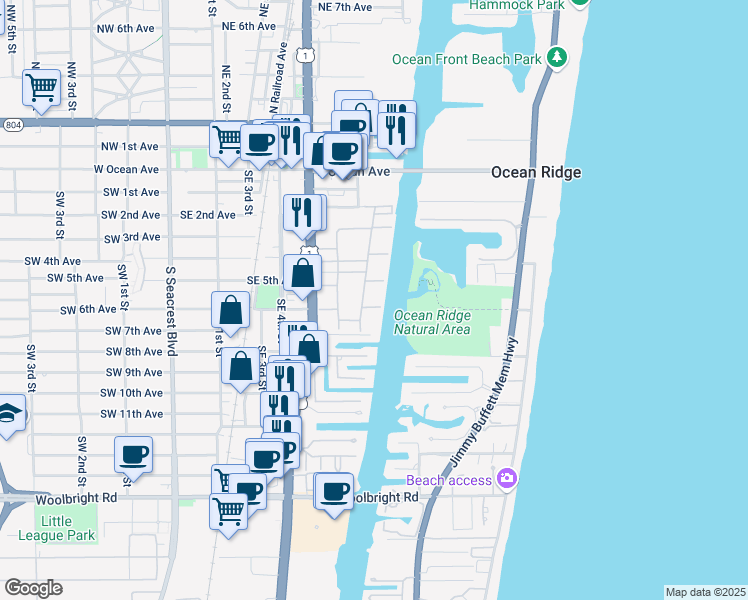 map of restaurants, bars, coffee shops, grocery stores, and more near 770 Horizon Street East in Boynton Beach