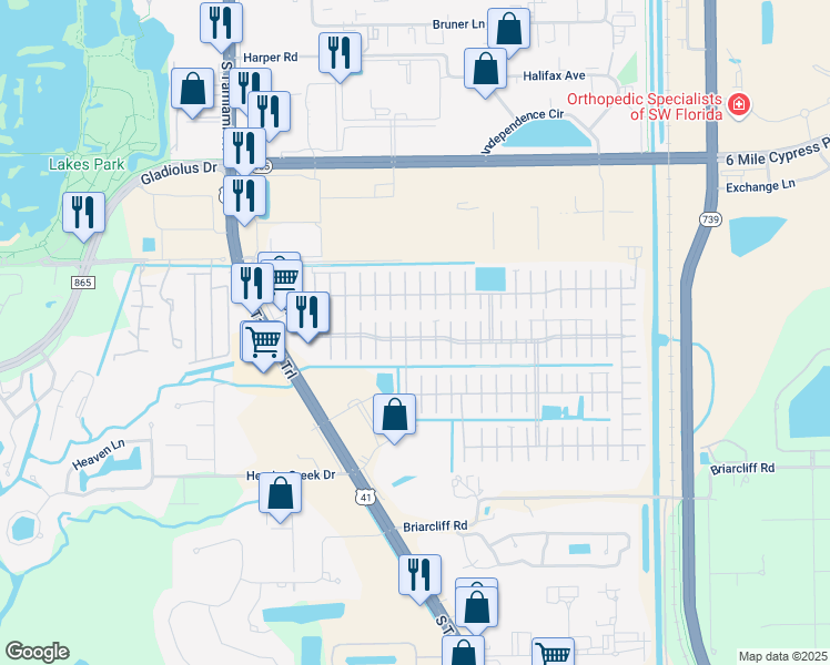 map of restaurants, bars, coffee shops, grocery stores, and more near 62-98 Jima Ct in Fort Myers