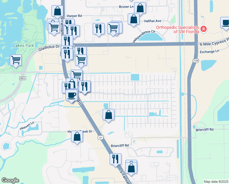 map of restaurants, bars, coffee shops, grocery stores, and more near 62-98 Jima Ct in Fort Myers