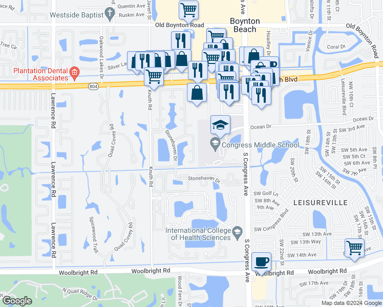 map of restaurants, bars, coffee shops, grocery stores, and more near 1739 Banyan Creek Court in Boynton Beach