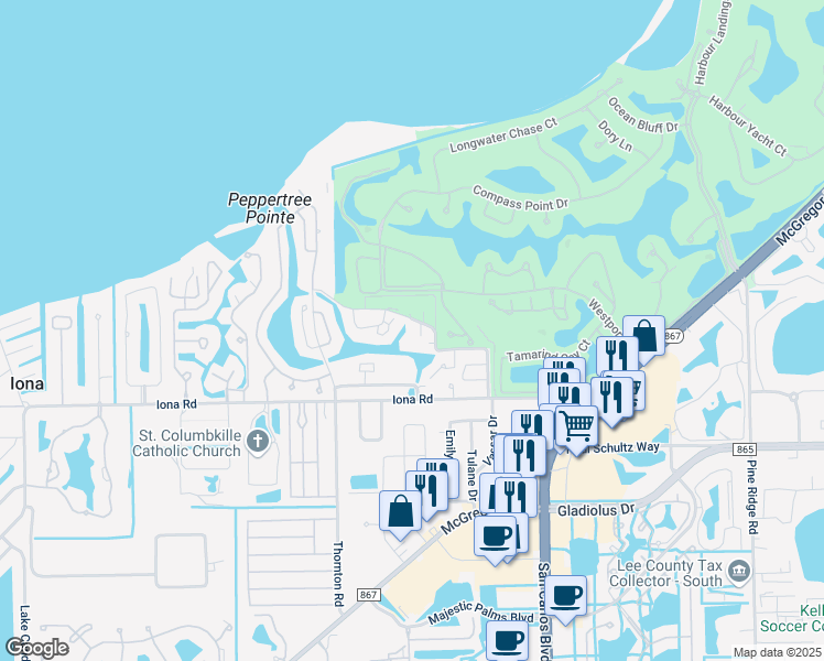map of restaurants, bars, coffee shops, grocery stores, and more near 7081 Quail Run Court East in Fort Myers