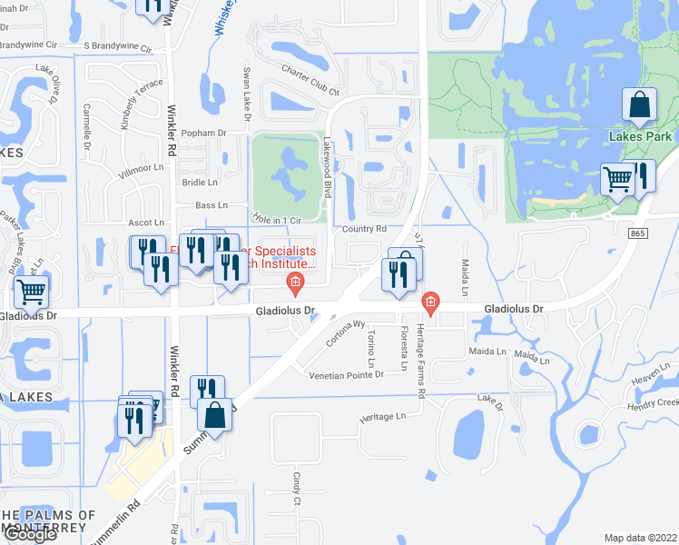 map of restaurants, bars, coffee shops, grocery stores, and more near 8162 Country Road in Fort Myers