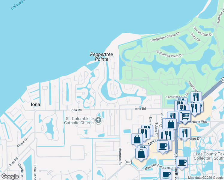 map of restaurants, bars, coffee shops, grocery stores, and more near 15131 Stella Del Mar Lane in Fort Myers