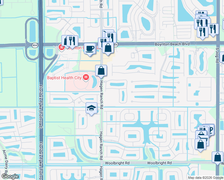 map of restaurants, bars, coffee shops, grocery stores, and more near 7400 Sarentino Lane in Boynton Beach