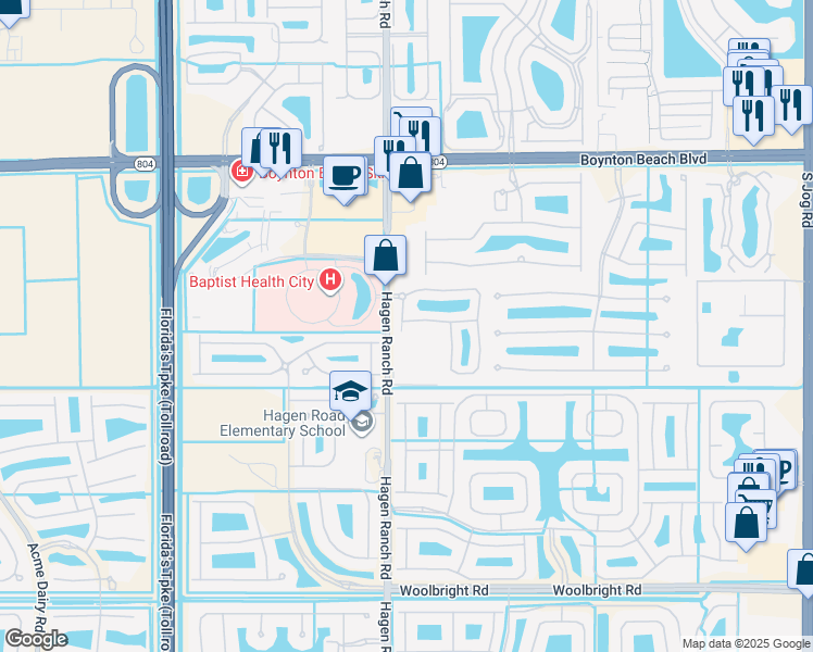 map of restaurants, bars, coffee shops, grocery stores, and more near 7478 Sarentino Lane in Boynton Beach
