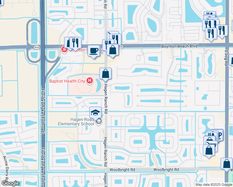 map of restaurants, bars, coffee shops, grocery stores, and more near 7400 Sarentino Lane in Boynton Beach