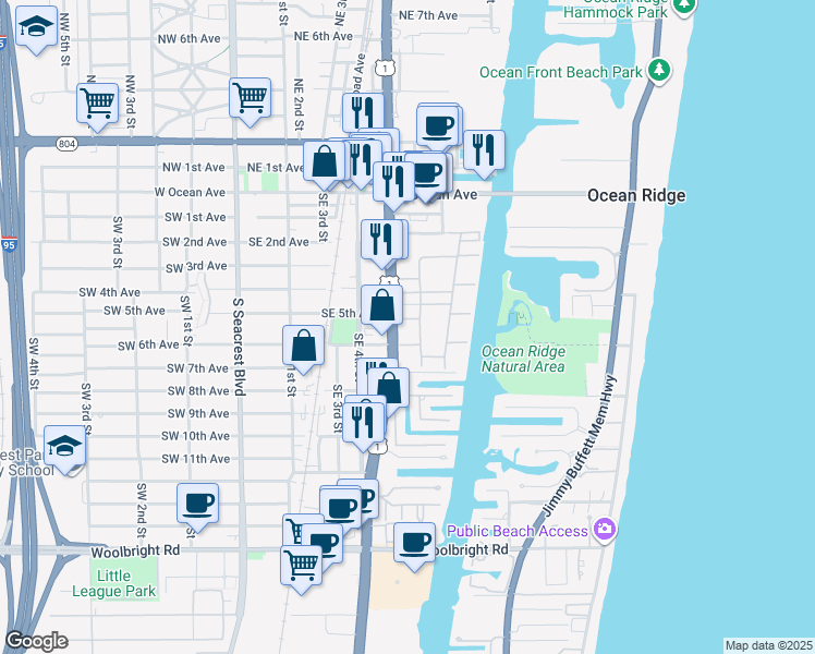 map of restaurants, bars, coffee shops, grocery stores, and more near in Boynton Beach
