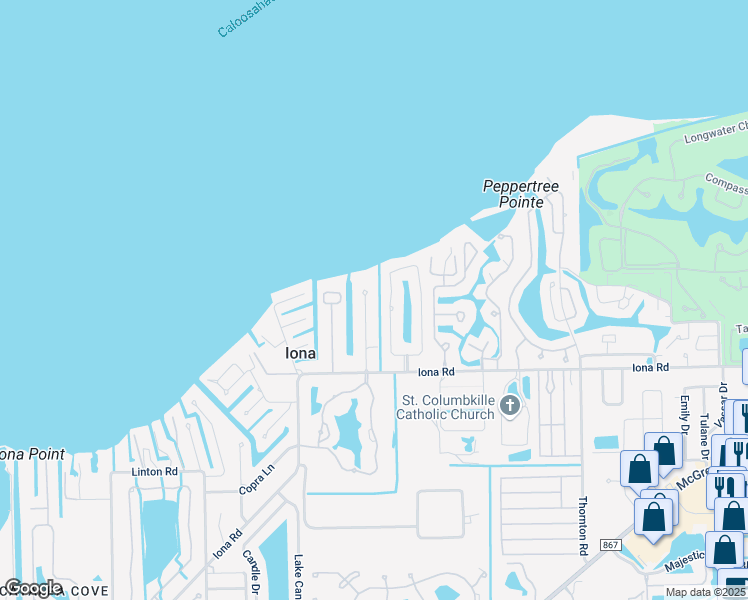 map of restaurants, bars, coffee shops, grocery stores, and more near 15110 Anchorage Way in Fort Myers