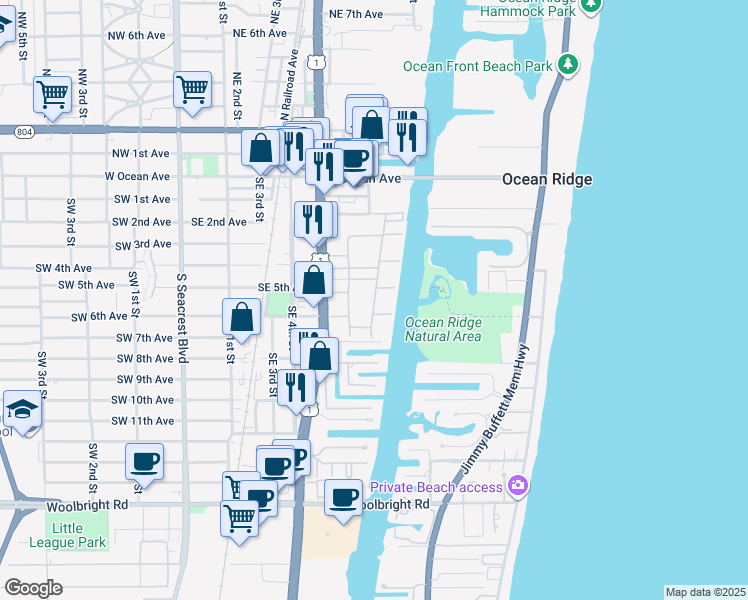 map of restaurants, bars, coffee shops, grocery stores, and more near 309 Horizon West in Boynton Beach