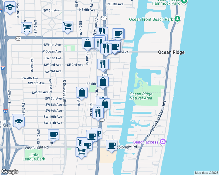 map of restaurants, bars, coffee shops, grocery stores, and more near in Boynton Beach