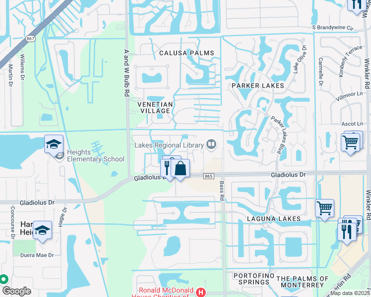 map of restaurants, bars, coffee shops, grocery stores, and more near 9913 Palmarrosa Way in Fort Myers