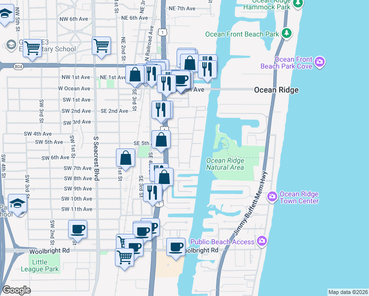 map of restaurants, bars, coffee shops, grocery stores, and more near 309 Horizon West in Boynton Beach