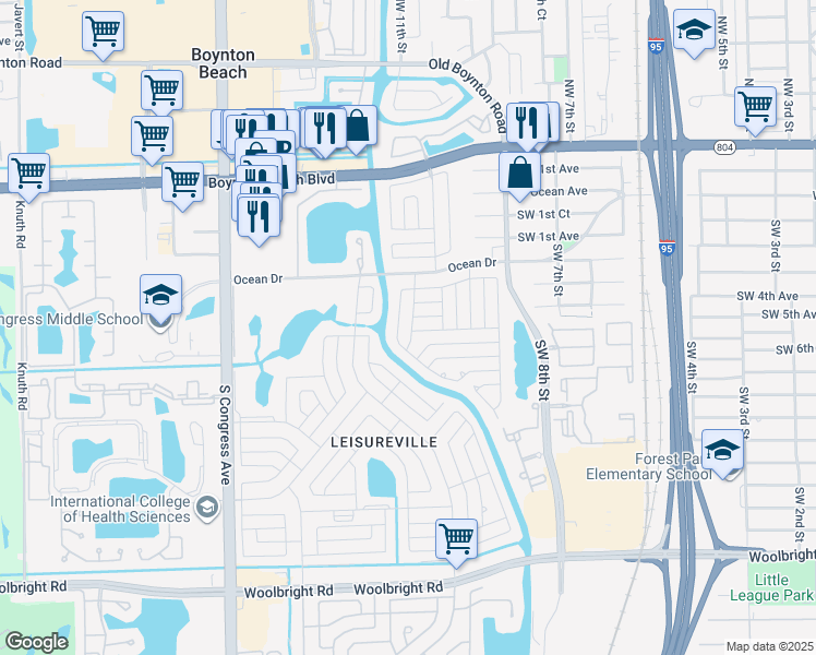 map of restaurants, bars, coffee shops, grocery stores, and more near 118 Southwest 14th Street in Boynton Beach