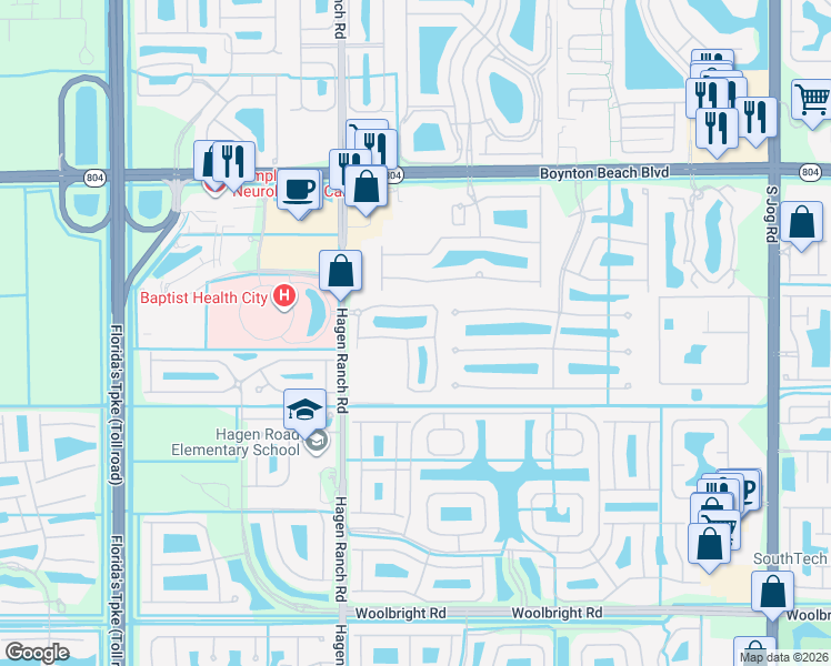 map of restaurants, bars, coffee shops, grocery stores, and more near 7416 Briella Drive in Boynton Beach