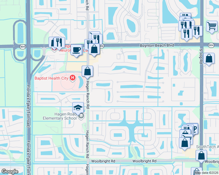 map of restaurants, bars, coffee shops, grocery stores, and more near 7397 Sarentino Lane in Boynton Beach