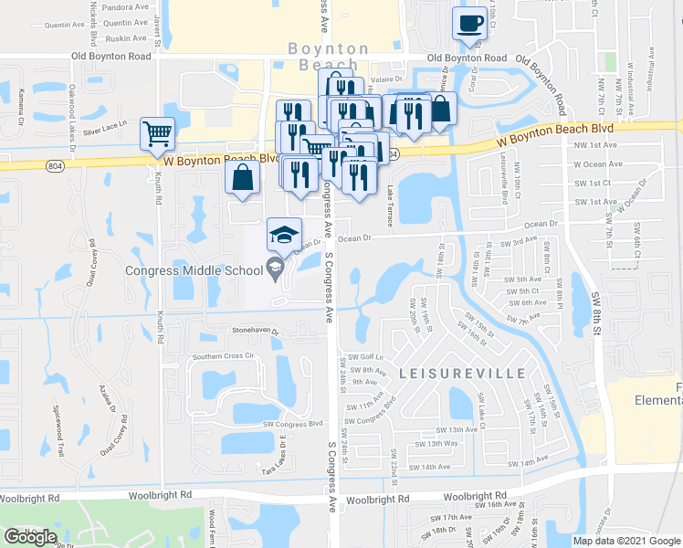 map of restaurants, bars, coffee shops, grocery stores, and more near 325 South Congress Avenue in Boynton Beach