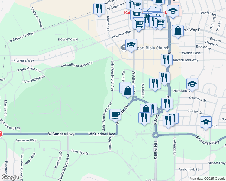 map of restaurants, bars, coffee shops, grocery stores, and more near John Wentworth Avenue in Freeport