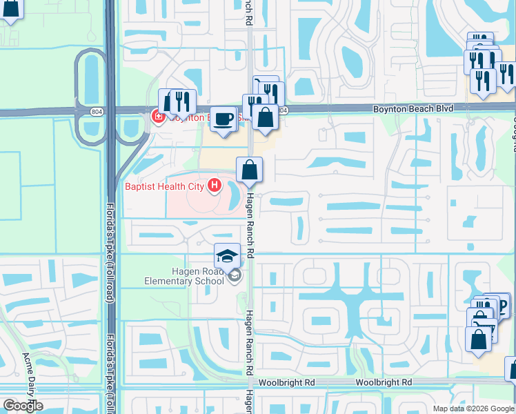 map of restaurants, bars, coffee shops, grocery stores, and more near 10319 Trivero Terrace in Boynton Beach