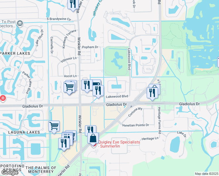 map of restaurants, bars, coffee shops, grocery stores, and more near 15044 Balmoral Loop in Fort Myers