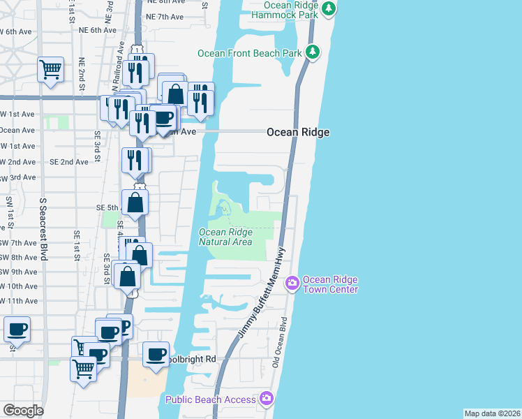 map of restaurants, bars, coffee shops, grocery stores, and more near 33 Anna Street in Boynton Beach