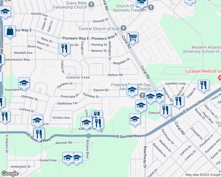 map of restaurants, bars, coffee shops, grocery stores, and more near in Freeport