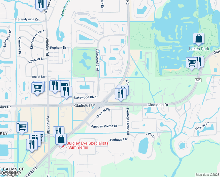 map of restaurants, bars, coffee shops, grocery stores, and more near 8200 Summerlin Village Circle in Fort Myers