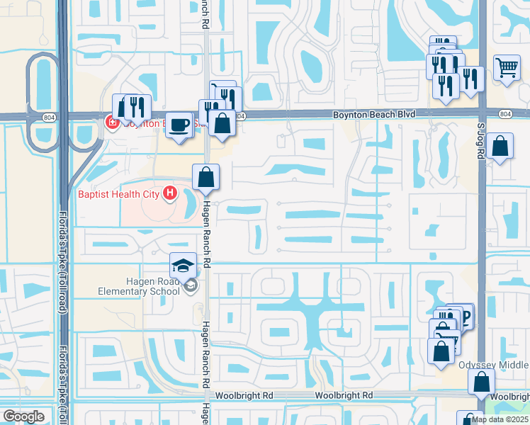 map of restaurants, bars, coffee shops, grocery stores, and more near 7342 Briella Drive in Boynton Beach
