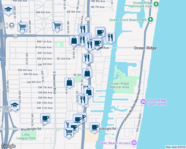 map of restaurants, bars, coffee shops, grocery stores, and more near in Boynton Beach