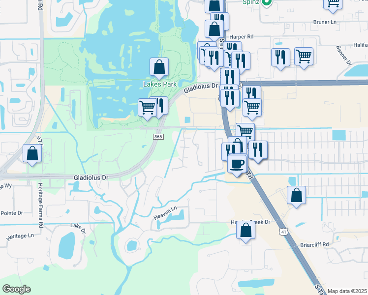 map of restaurants, bars, coffee shops, grocery stores, and more near 15136 Pine Meadows Drive in Fort Myers