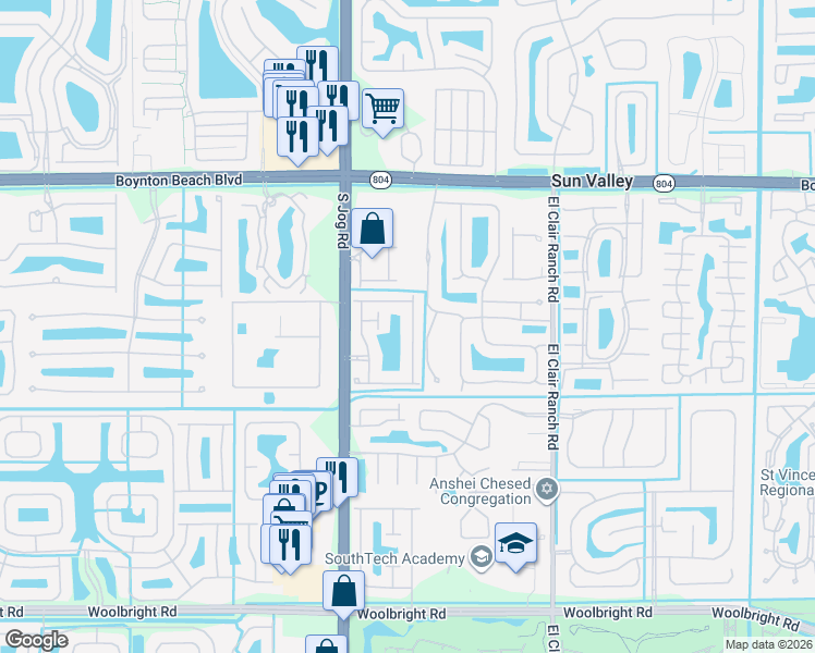 map of restaurants, bars, coffee shops, grocery stores, and more near 10390 Utopia Circle East in Boynton Beach