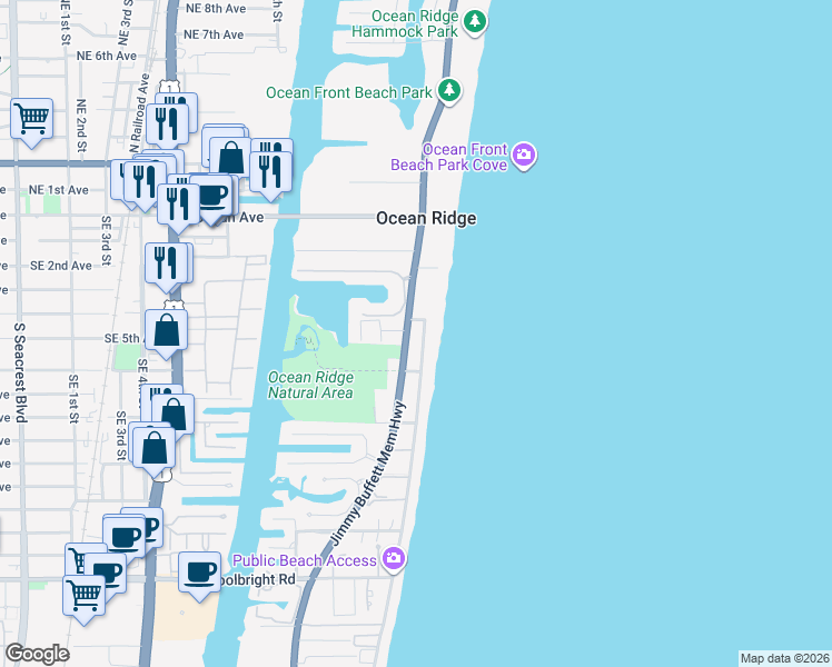 map of restaurants, bars, coffee shops, grocery stores, and more near in Ocean Ridge