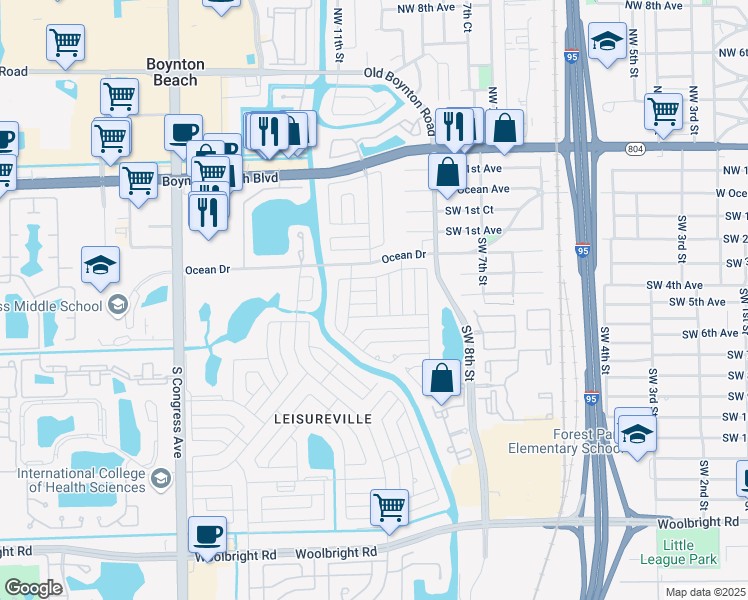 map of restaurants, bars, coffee shops, grocery stores, and more near 1001 Southwest 4th Way in Boynton Beach
