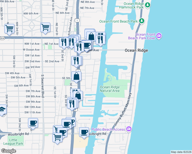 map of restaurants, bars, coffee shops, grocery stores, and more near 584 Horizon Street East in Boynton Beach